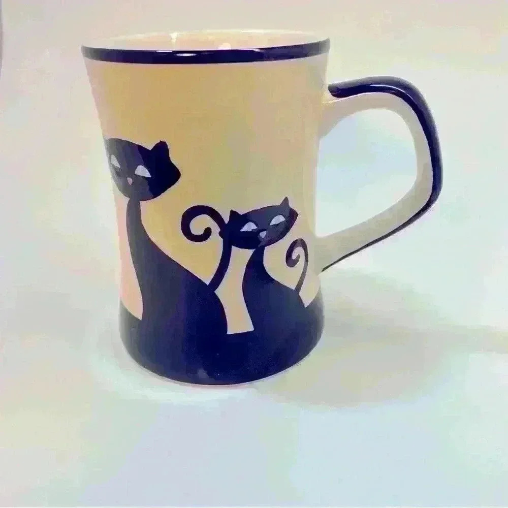 Hues N Brews Black and White MCM Style Cats Coffee Mug Cup